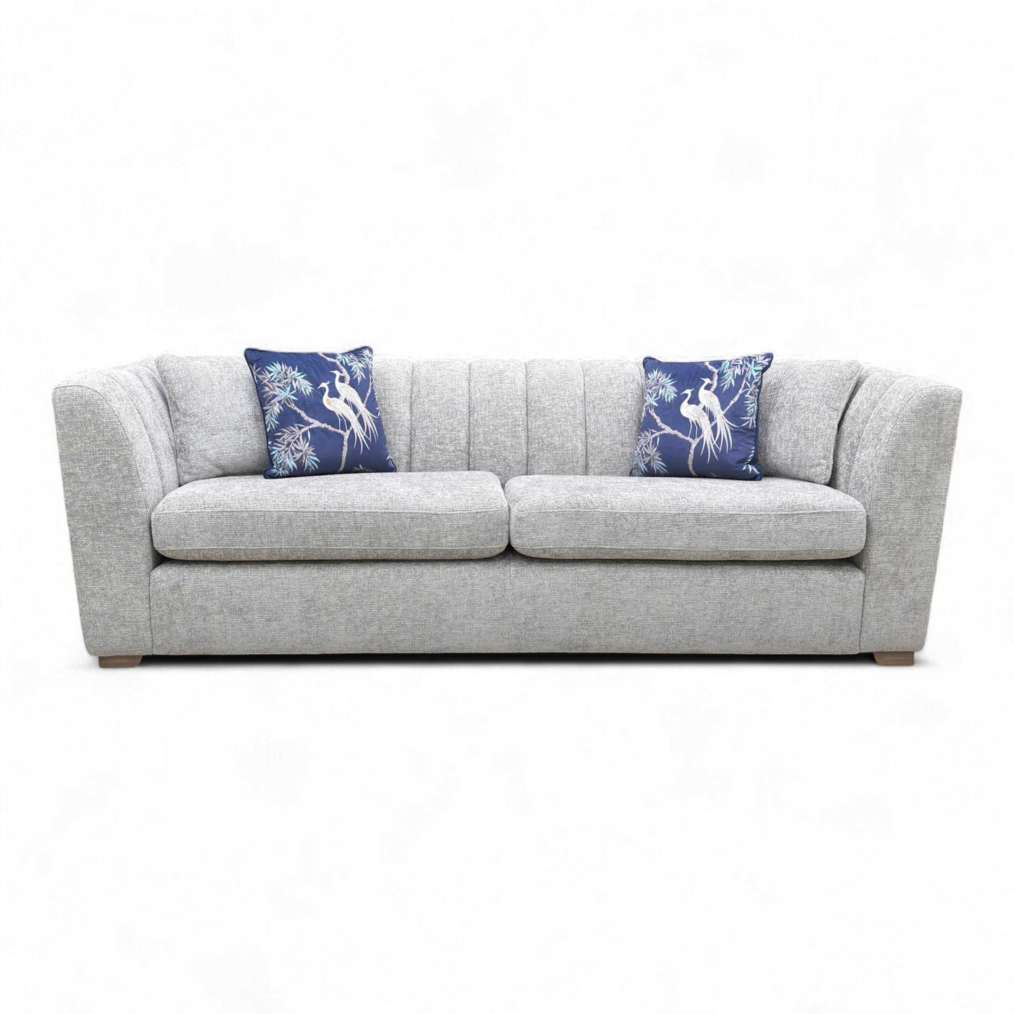 Full front view of the Sofology 'Downtown' 4 Seater Sofa in Silver Basketweave Chenille.