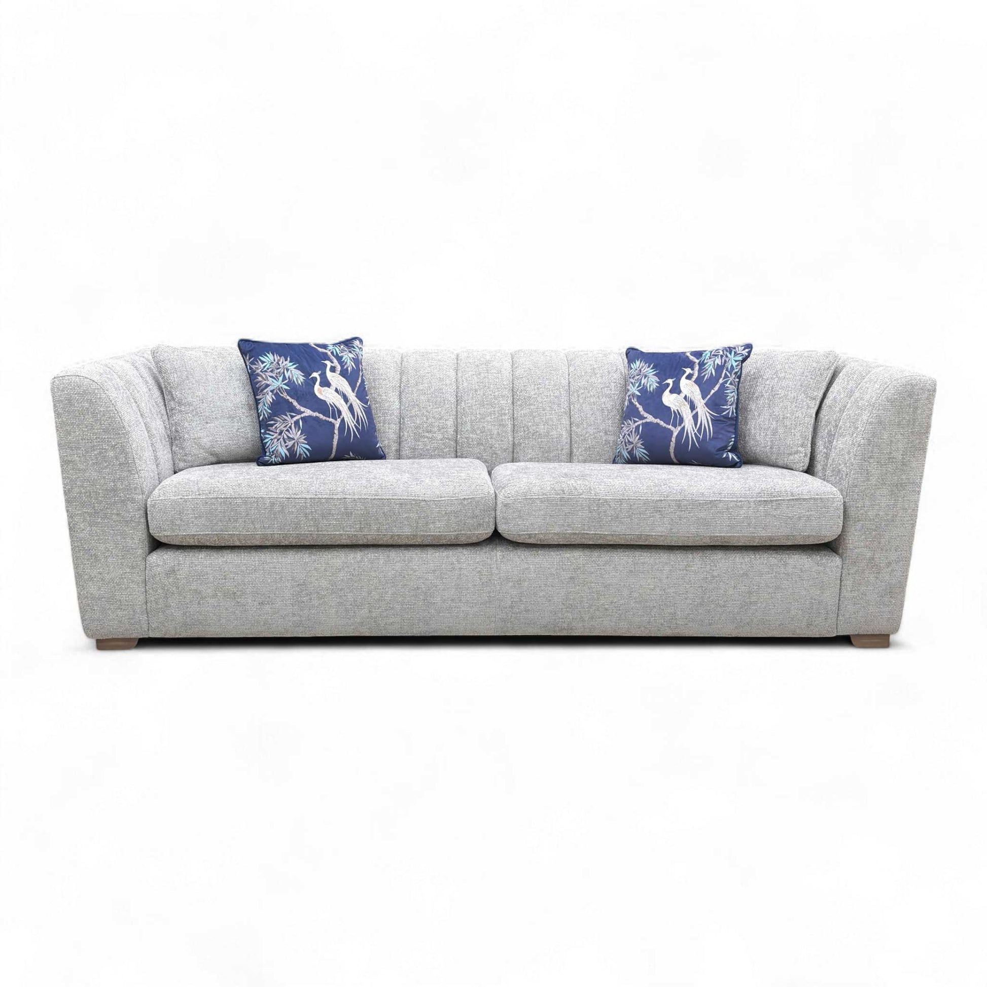 Full front view of the Sofology 'Downtown' 4 Seater Sofa in Silver Basketweave Chenille.