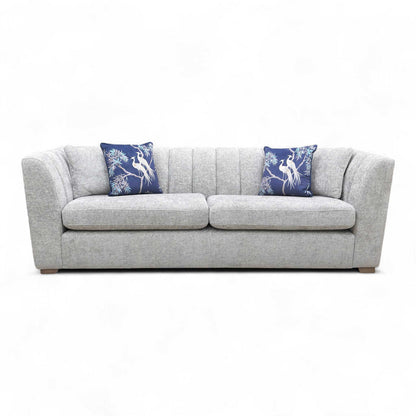 Full front view of the Sofology 'Downtown' 4 Seater Sofa in Silver Basketweave Chenille.