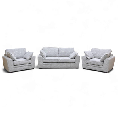 Full set view of the Sofology 'Chalfont' 3 Seater Sofa and 2 Matching Armchairs in Sort Grey Woven Fabric.