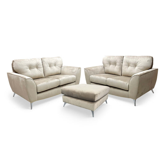 'Dawson' Mink Dawson Velvet 2 + 2 Seater Sofa with Footstool