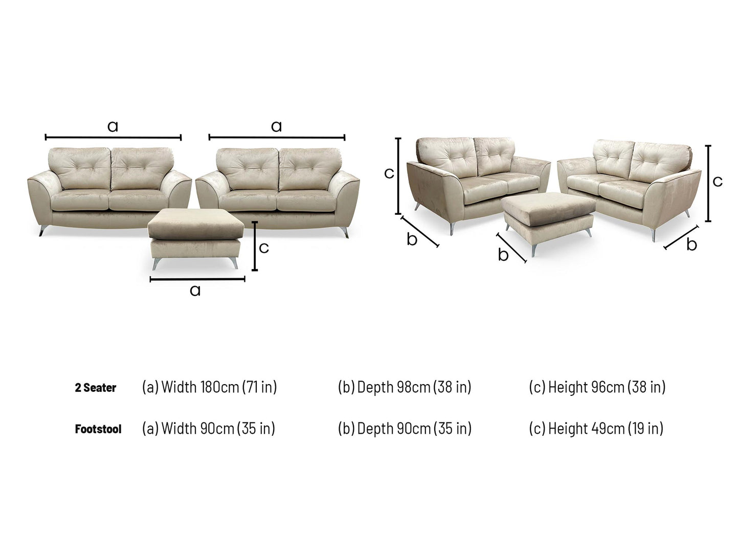 'Dawson' Mink Dawson Velvet 2 + 2 Seater Sofa with Footstool - product photo 4