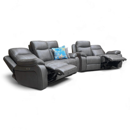 The 'Vinson' 3 Seater Power Recliner Sofa fully extended, demonstrating the reclining mechanism.