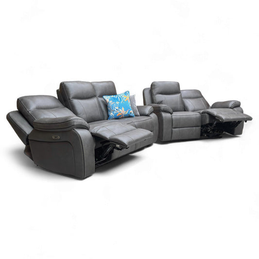 The 'Vinson' 3 Seater Power Recliner Sofa fully extended, demonstrating the reclining mechanism.