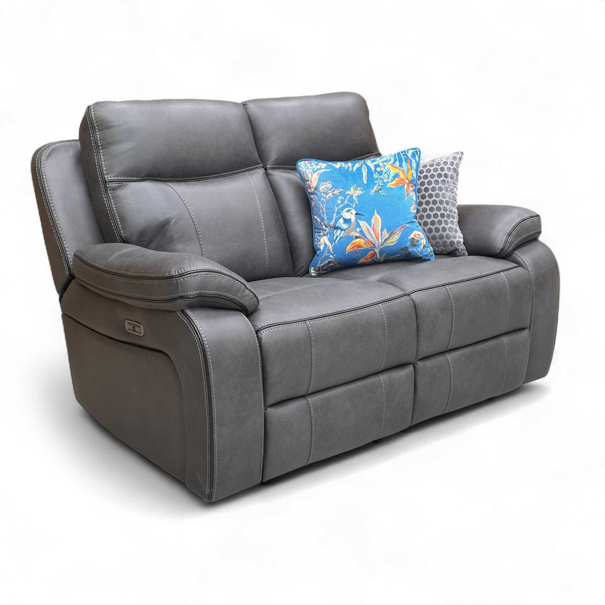 Another view of the sofa fully reclined.