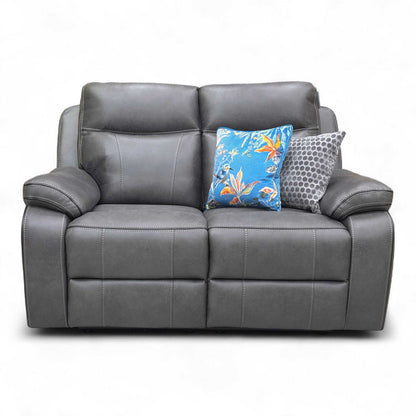 Full front view of the 'Vinson' Eiger Graphite Grey 2 Seater Power Recliner Sofa in the upright position.
