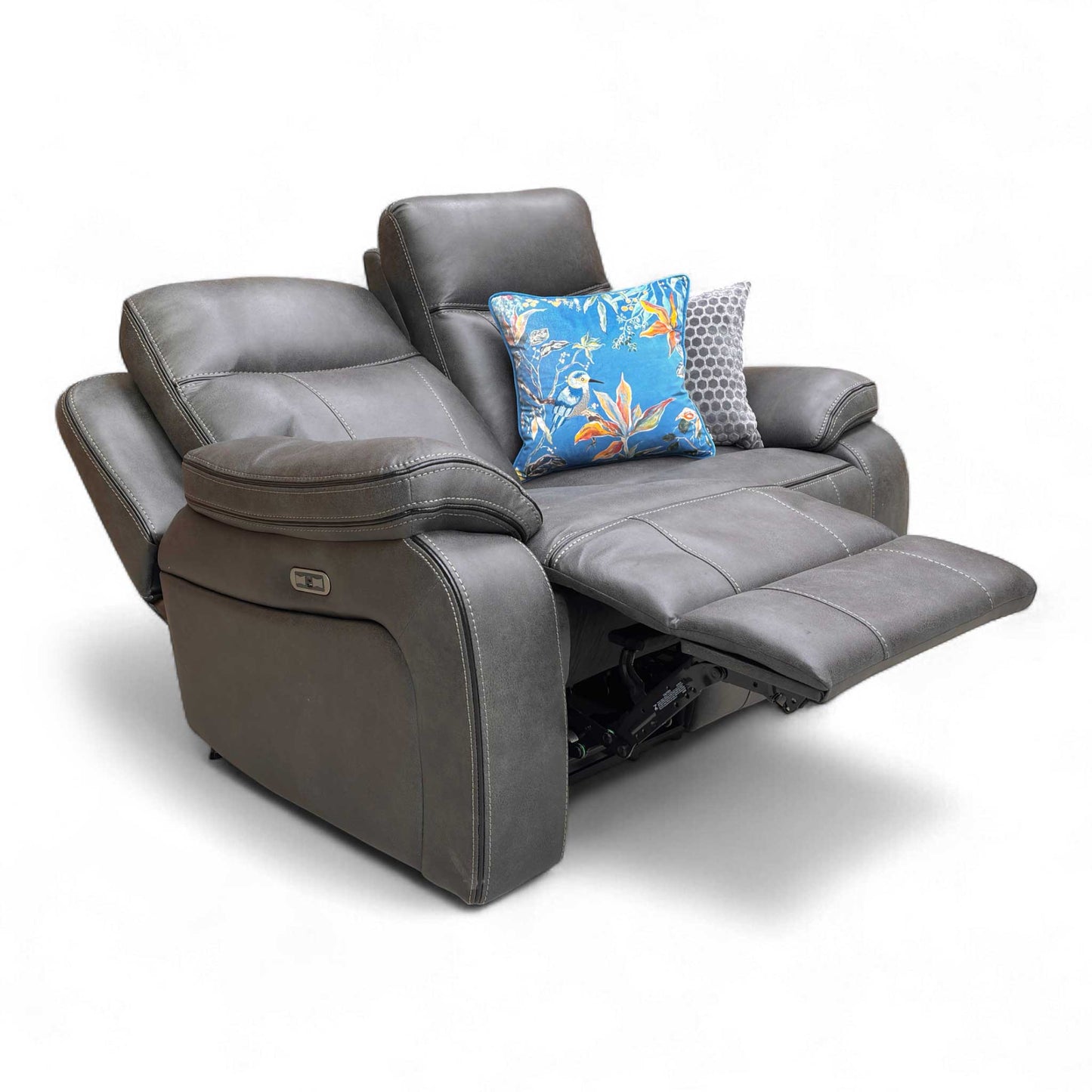 The 'Vinson' 2 Seater Power Recliner Sofa fully extended, demonstrating the electric reclining function.