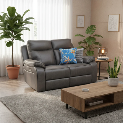 Lifestyle image of the 'Vinson' Graphite Grey Power Recliner Sofa in a modern living room setting.