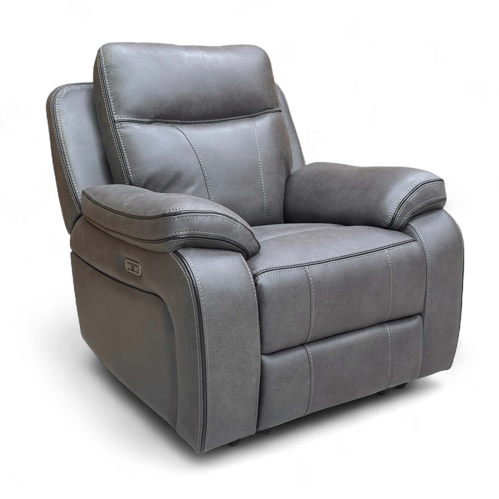 Side profile of the 'Vinson' Power Recliner Chair, showing the high back and deep seating.