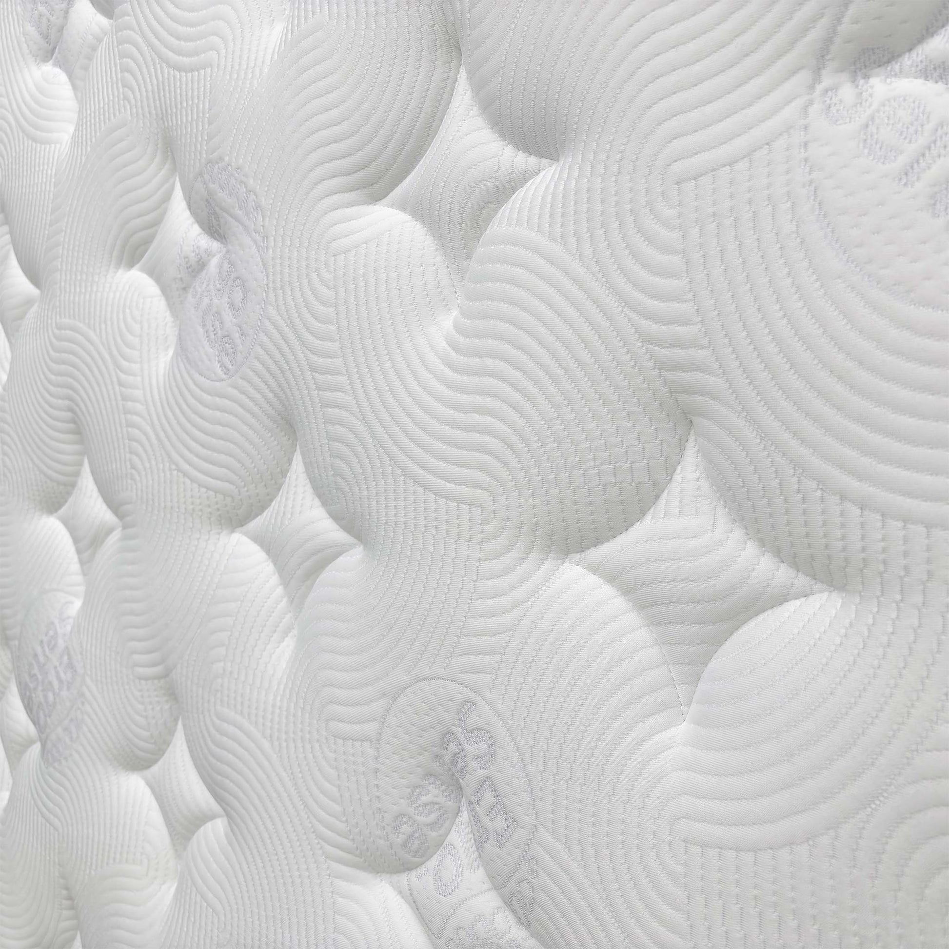 Close-up of the mattress side border and quilted cover, illustrating the quality and 28 cm depth of the Medius Medium Tension Mattress.