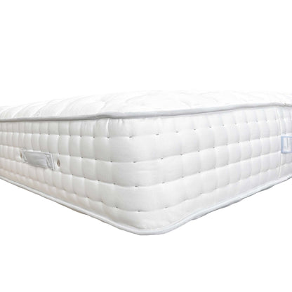 Detail shot of the breathable fabric cover and hypoallergenic properties of the Highgrove Raglan 3000 Mattress.