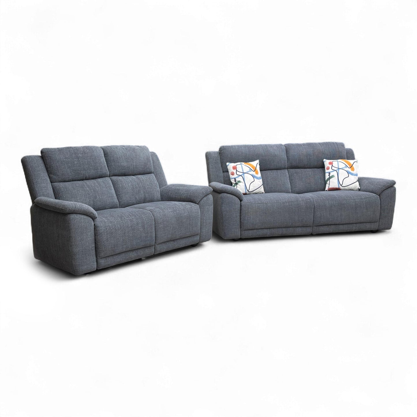Angled view of the 3 Seater Sofa, emphasizing the texture of the Halifax Gunmetal Grey woven, suede-effect fabric.