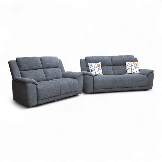 Angled view of the 3 Seater Sofa, emphasizing the texture of the Halifax Gunmetal Grey woven, suede-effect fabric.