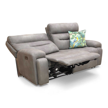 Angled view of the Cinemax 3 Seater Power Recliner Sofa in Nappa Grey Fabric.