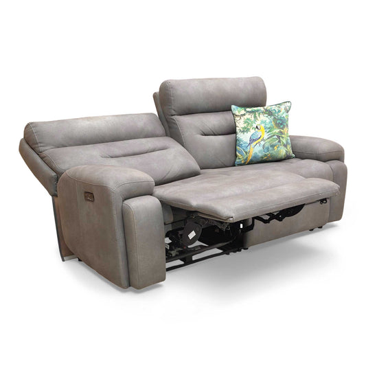 Angled view of the Cinemax 3 Seater Power Recliner Sofa in Nappa Grey Fabric.