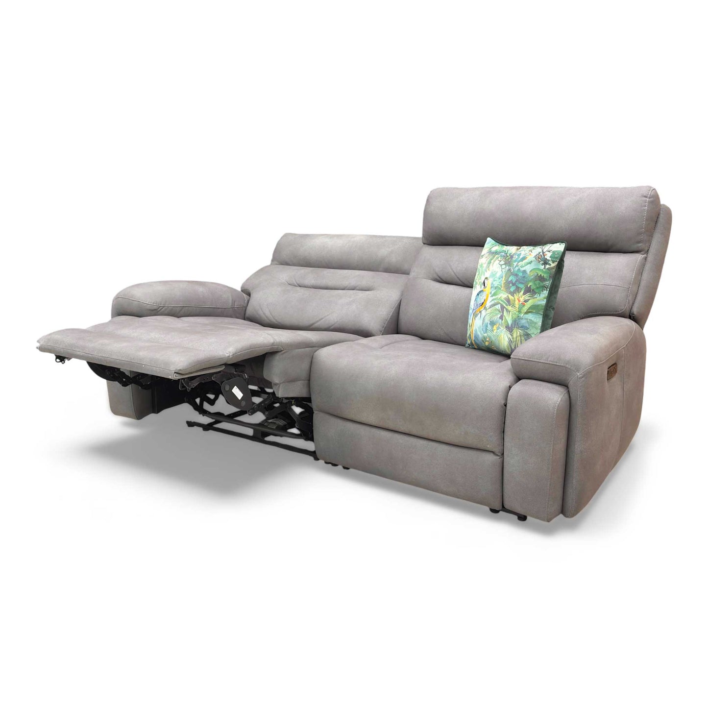 The Cinemax Sofa with one end seat fully extended in the reclining position.