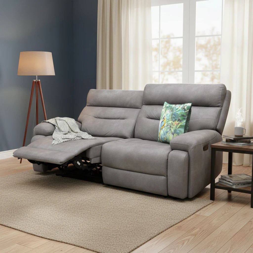 Living room of Digital rendering of the Cinemax Power Recliner Sofa highlighting its contemporary design.
