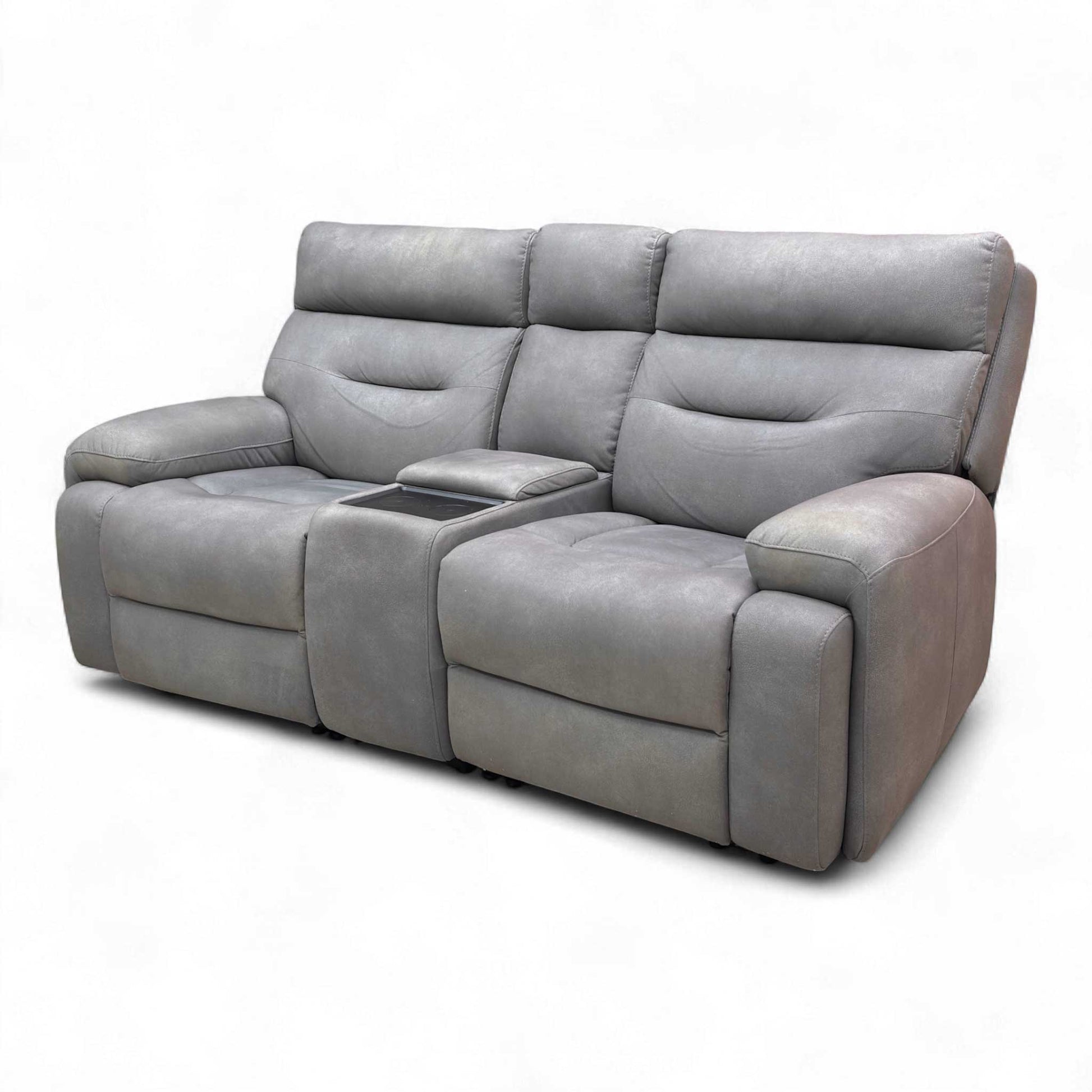 Back angled view of the 2 Seater Power Recliner, showcasing the fixed back cushions and Nappa Grey fabric.