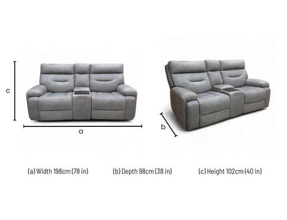 ‘Cinemax’ Np-1107 Nappa Grey Media 2 Seater Fabric Power Recliner Sofa with Power Headrests