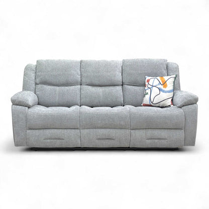 Full frontal view of the Weston 3 Seater Sofa with the central drop-down console lowered, revealing the two cup holders.