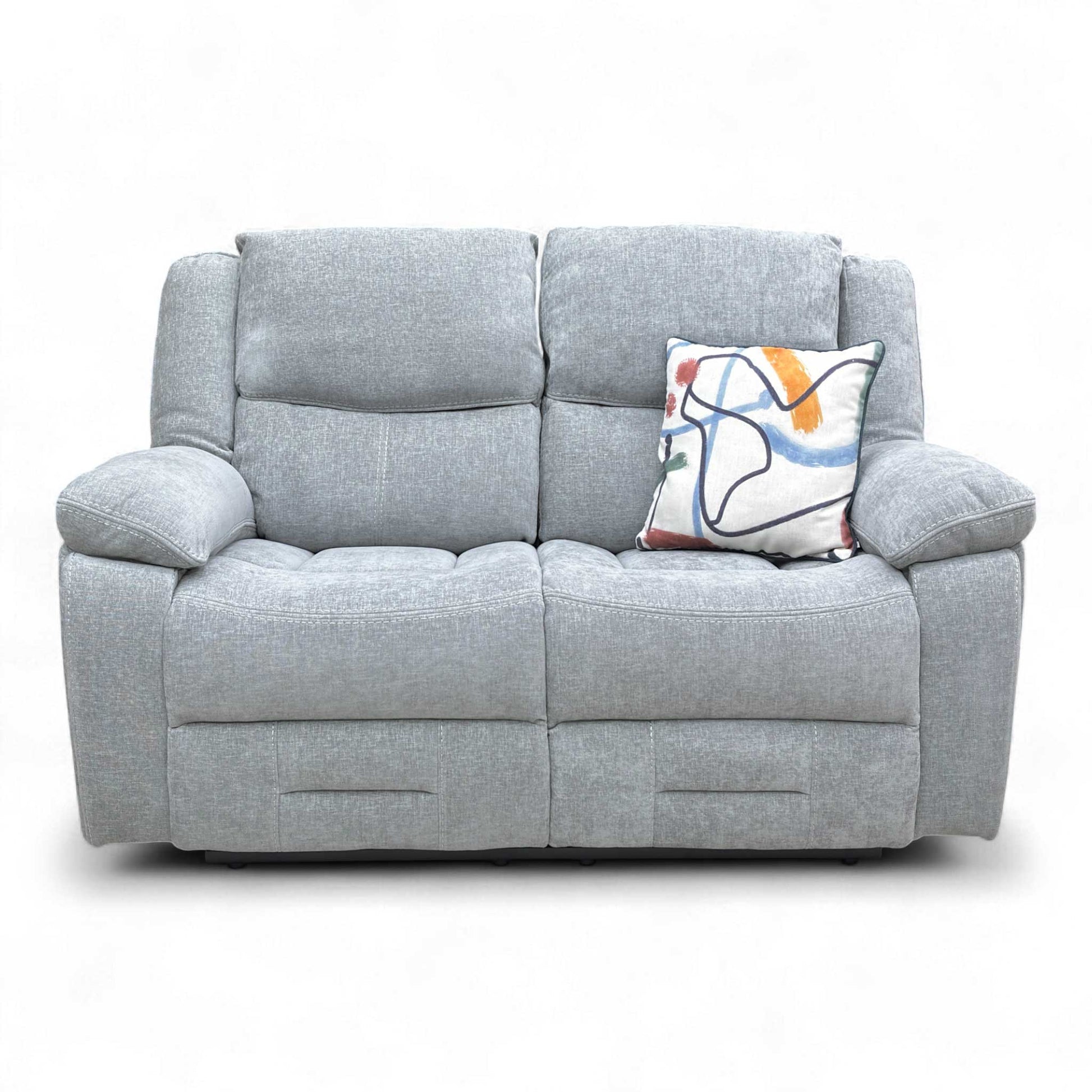 Full front view of the Weston Light Grey Manual Recliner Sofa (152 cm wide), featuring its high back and two recliner seats.