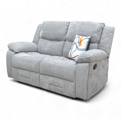 Rear view of the Light Grey Fabric 2 Seater Recliner Sofa, showing the solid upholstery and high back for support.