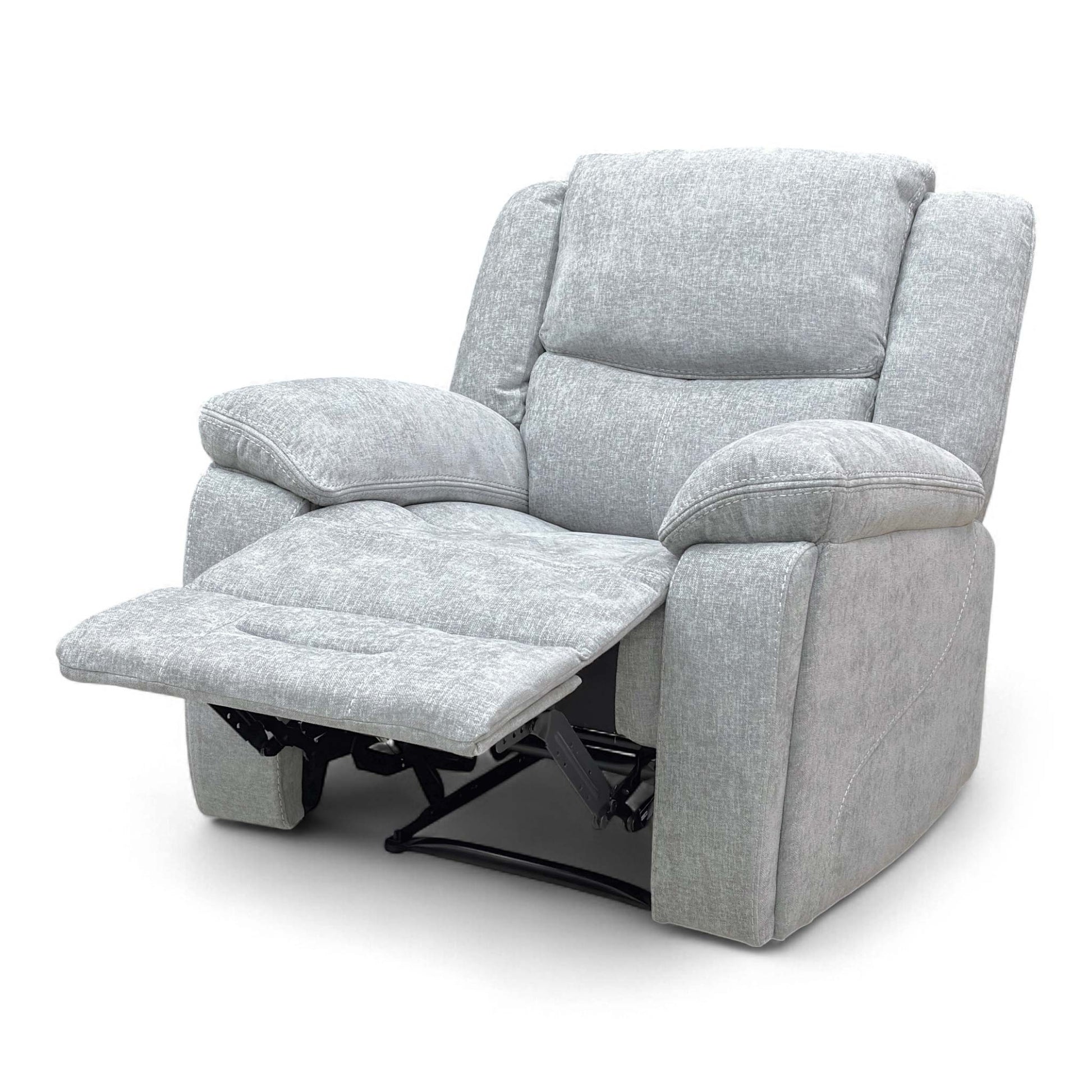 View of the Weston Recliner Chair fully reclined, demonstrating the extended footrest for optimal relaxation.