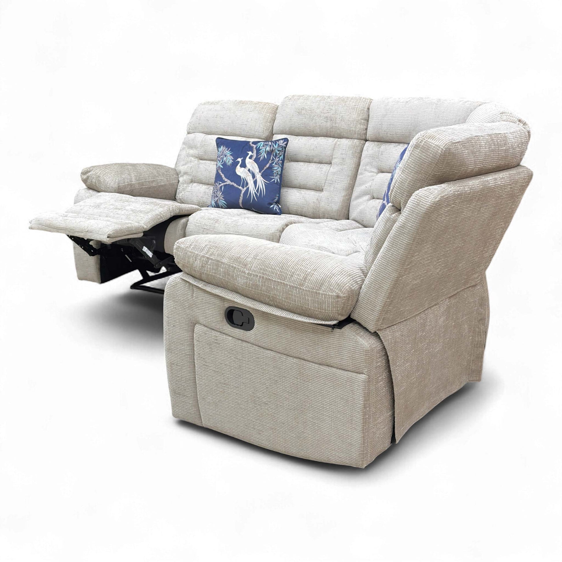 Rear view of the Latte Fabric Corner Sofa, showcasing the full height and high-back design.