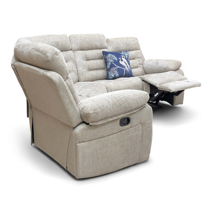 Rear view of the Latte Fabric Corner Sofa, showcasing the full height and high-back design.