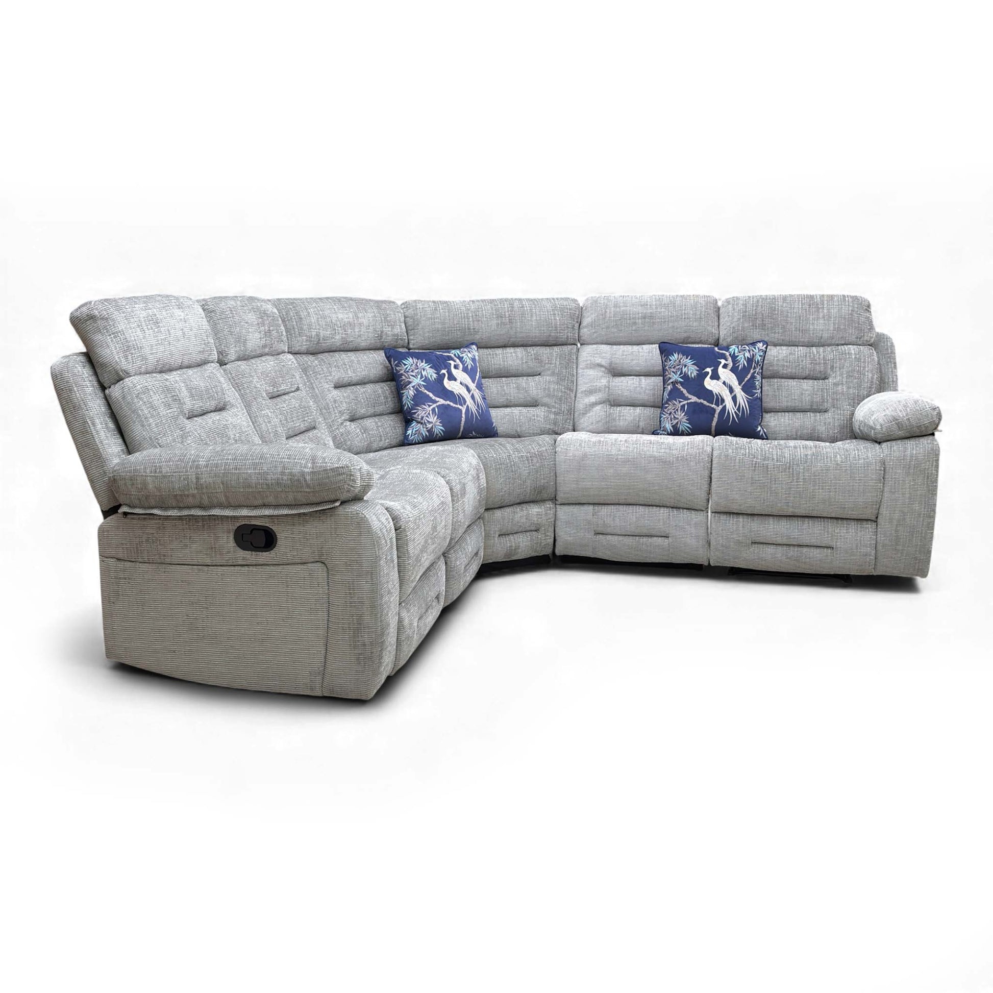 A view of the sofa from the side, showing its depth and arm profile.