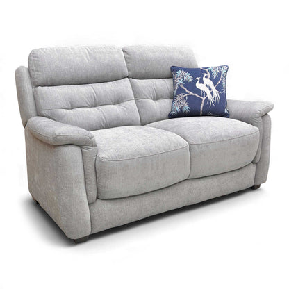 Angled view of the Springer 2 Seater Sofa in Pewter Fabric, showcasing the compact design and sumptuously padded arms.