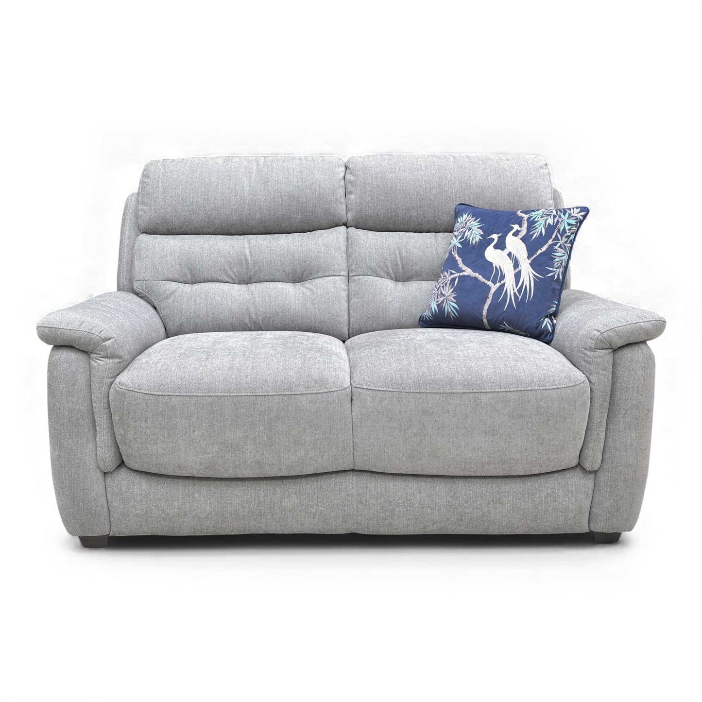 Full frontal view of the Springer Pewter Fabric 2 Seater Sofa (162 cm wide), showing the two-cushion design.