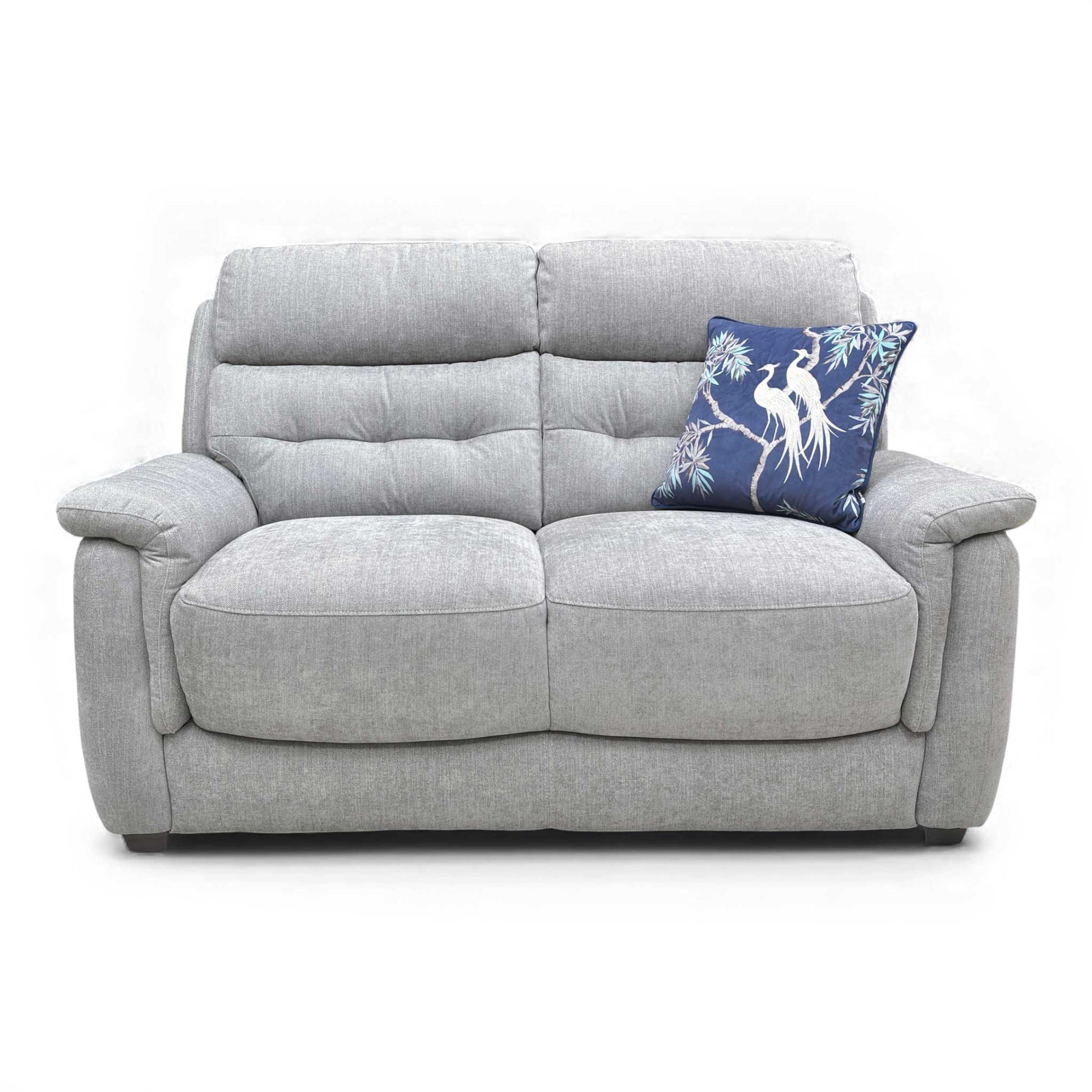 Full frontal view of the Springer Pewter Fabric 2 Seater Sofa (162 cm wide), showing the two-cushion design.