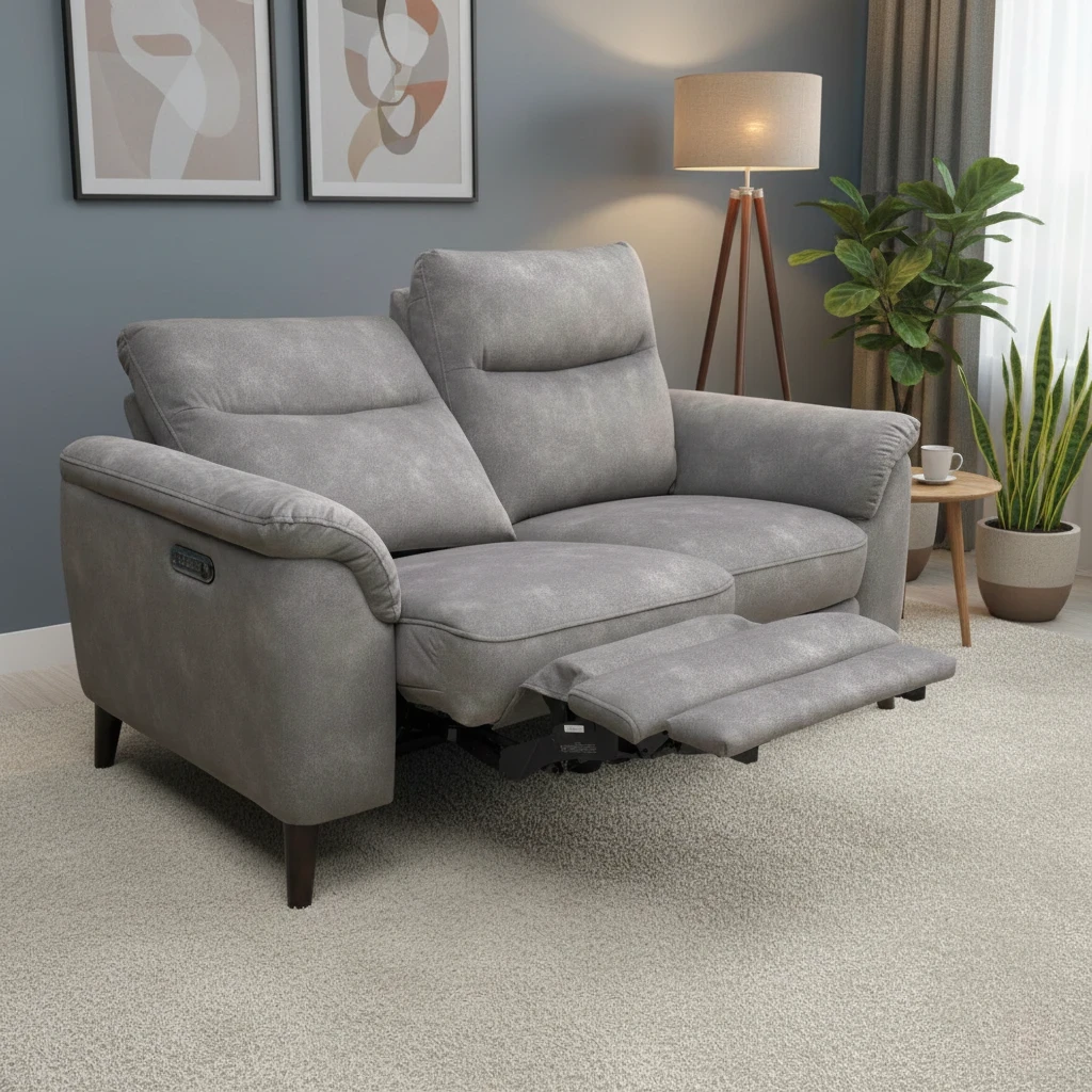Living Room of The Morgan 2 Seater Power Recliner Sofa fully extended, showcasing maximum comfort.