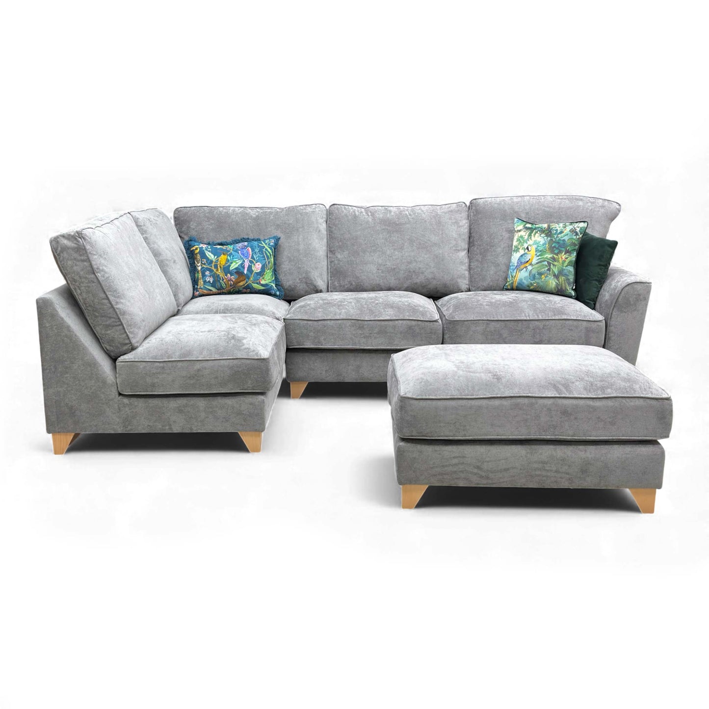 Overhead or wider view illustrating the full L-shaped configuration of the corner sofa.