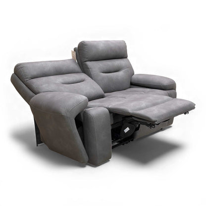 Full angled view of the sofa, possibly reclined, showcasing its grey fabric.