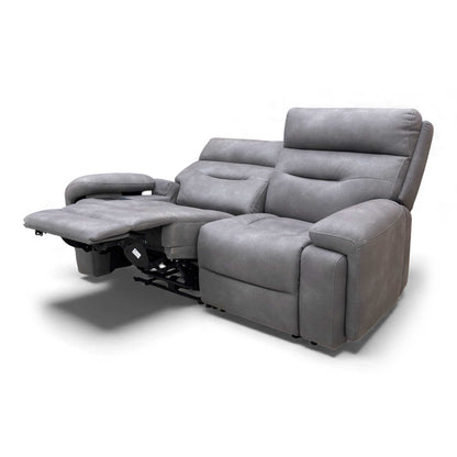 View of the sofa fully reclined, showing maximum extension.