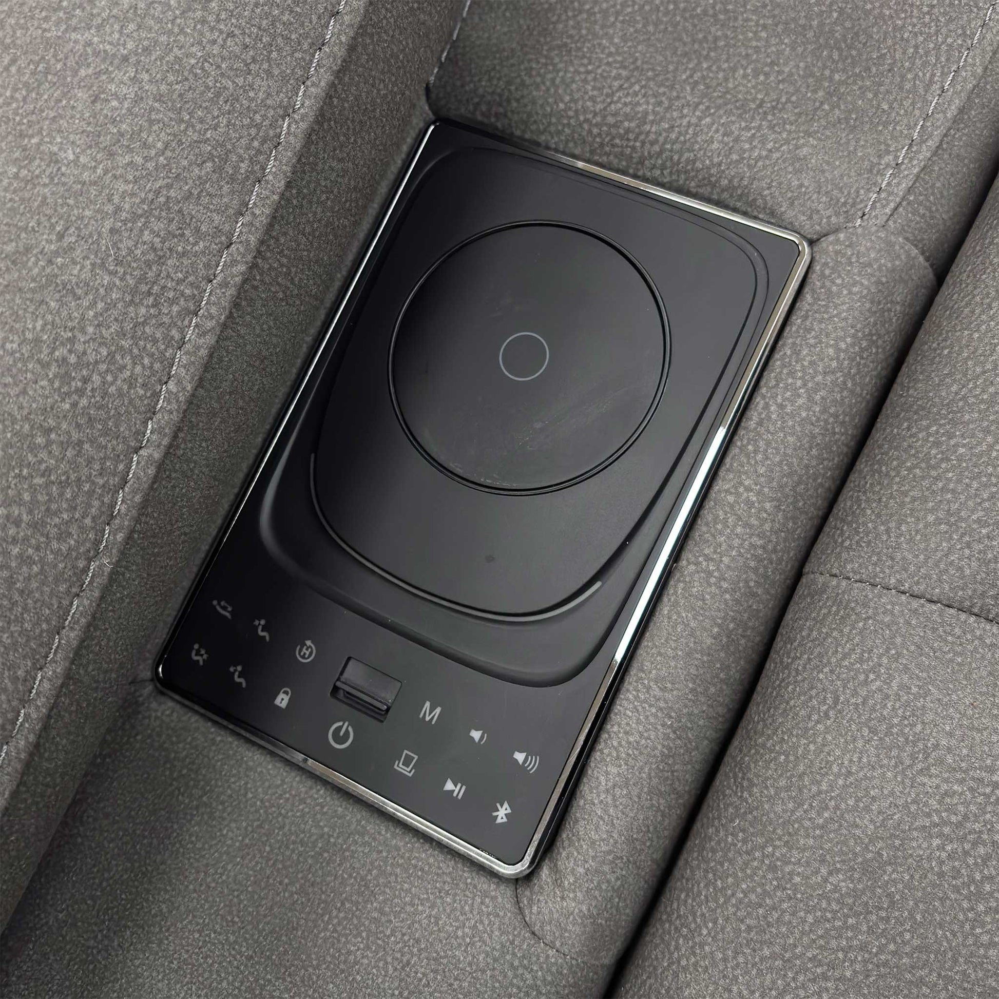 Full view of the Cinemax Sofa in the maximum power recline position.