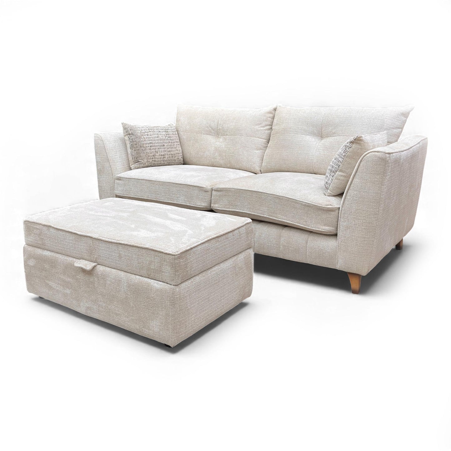 Side view of the sofa and footstool.