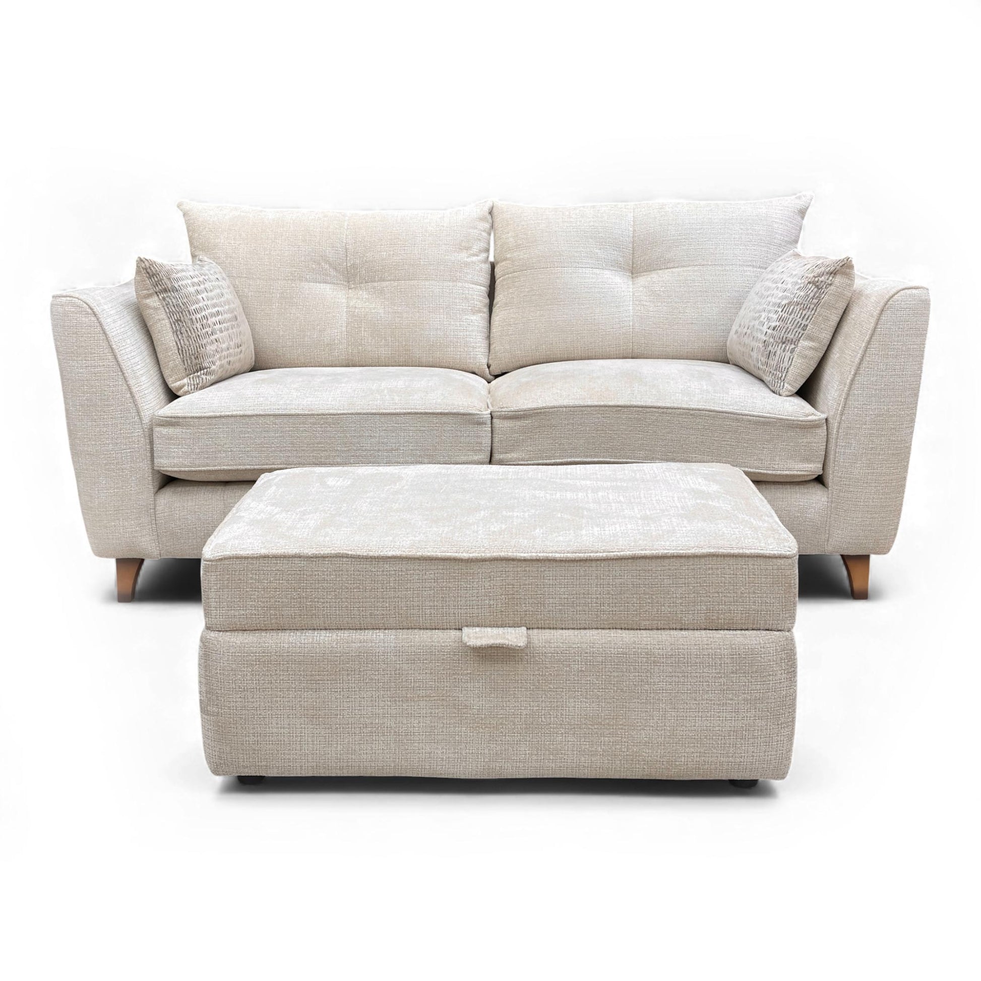 Full frontal view of the Allure Coco Ivory 3 Seater Sofa, emphasizing its clean lines and solid ivory colour.