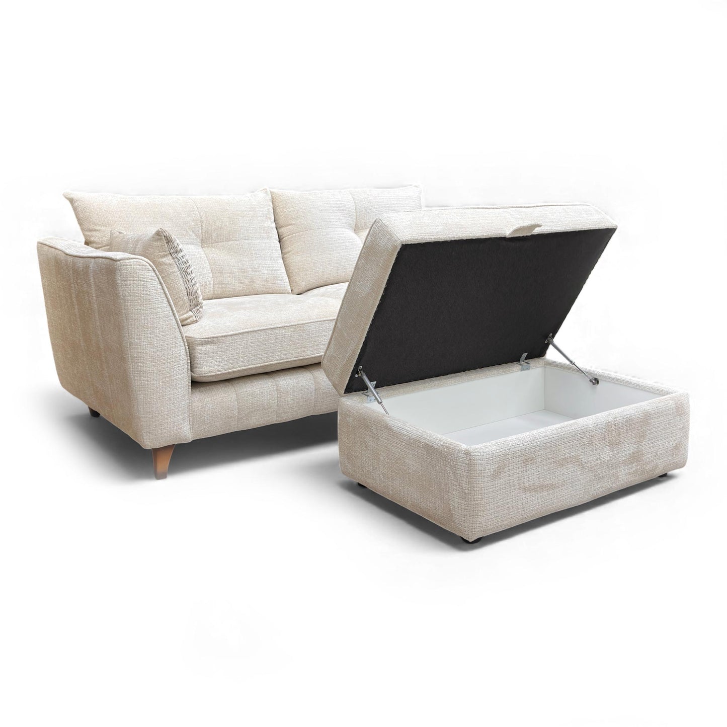 Close-up of the footstool, likely showing the storage function.