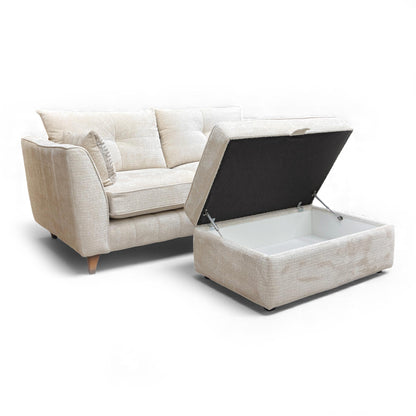 Close-up of the footstool, likely showing the storage function.