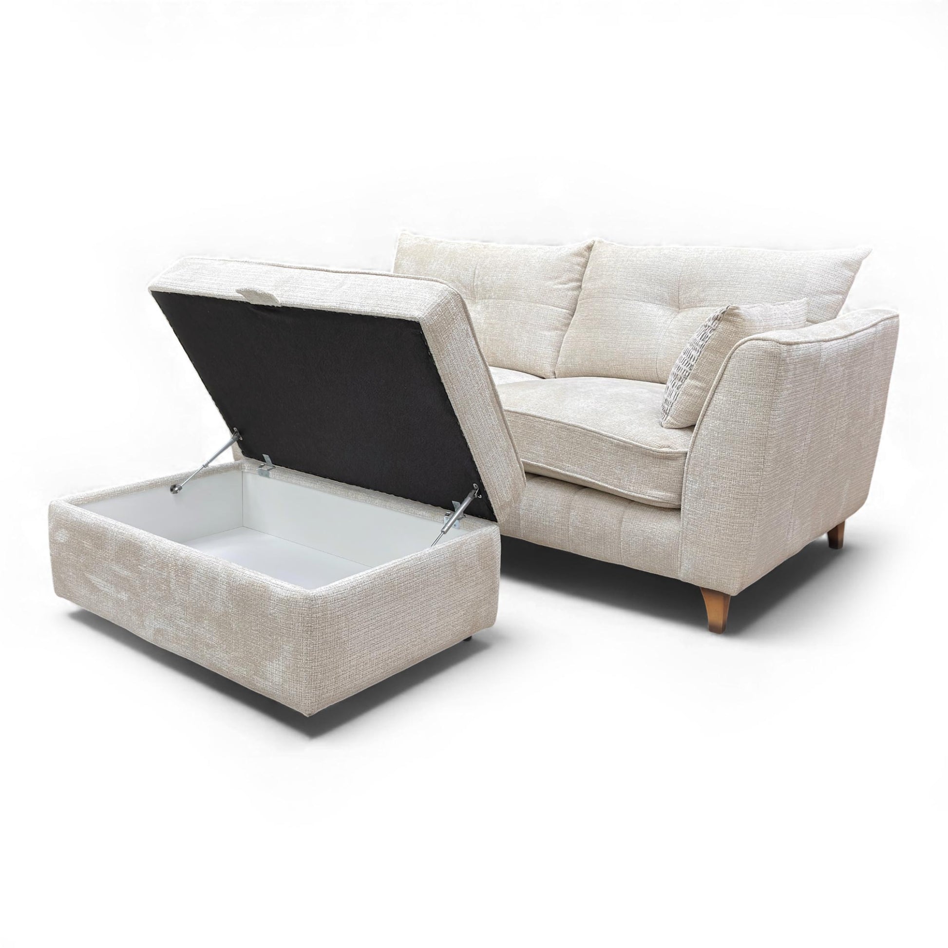 Detail shot of the Large Storage Footstool, emphasizing its dual function as seating and storage.