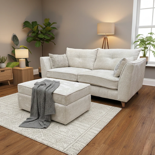 Living room Digital rendering of the Allure Sofa Set, highlighting the contemporary high back and sloped arm design.