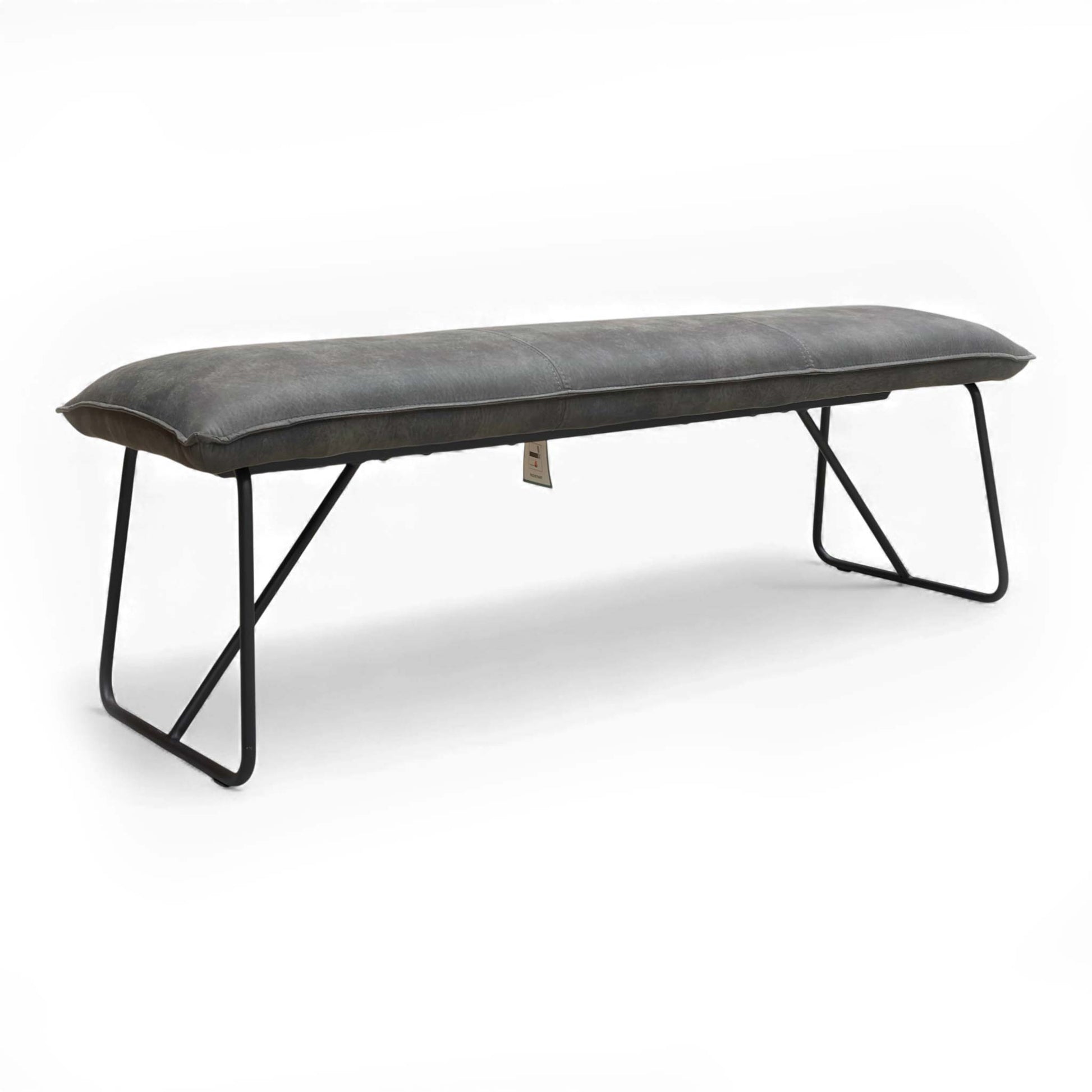 Full view of the Ruben Large Standard Dining Bench in Dark Grey Faux Suede, showcasing its contemporary design.
