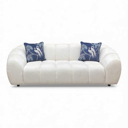 Full front view of the Waldorf Soft Chenille Sofa in a living room setting.