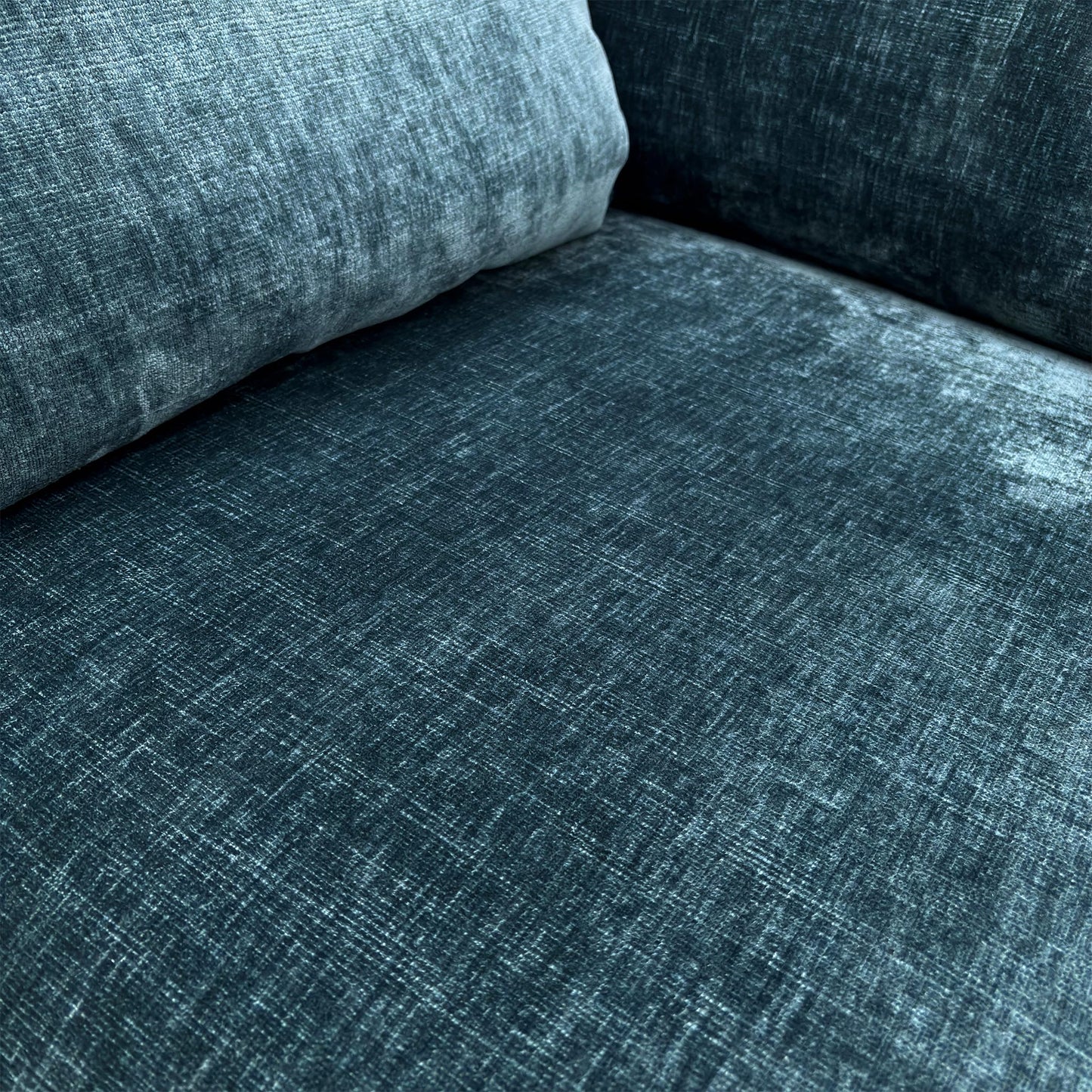 Close-up of the Navy Blue Luxury Chenille upholstery on the Portobello set.