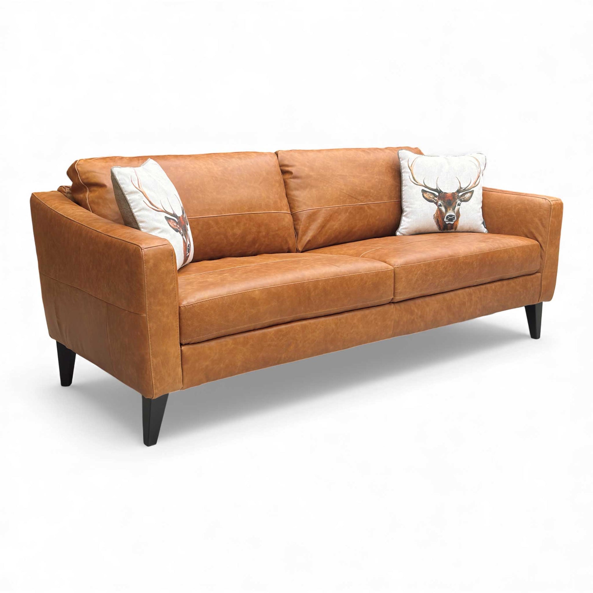 Angled front view of the 3-seater sofa, showing the distressed leather texture.