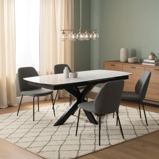 ‘Jose’ Matt Marble Ceramic Top 200cm Pop-Up Extending Dining Table