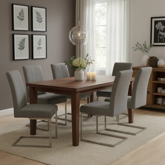 ‘Grigio’ Grey Faux Leather Cantilever Dining Chair - Set of 6